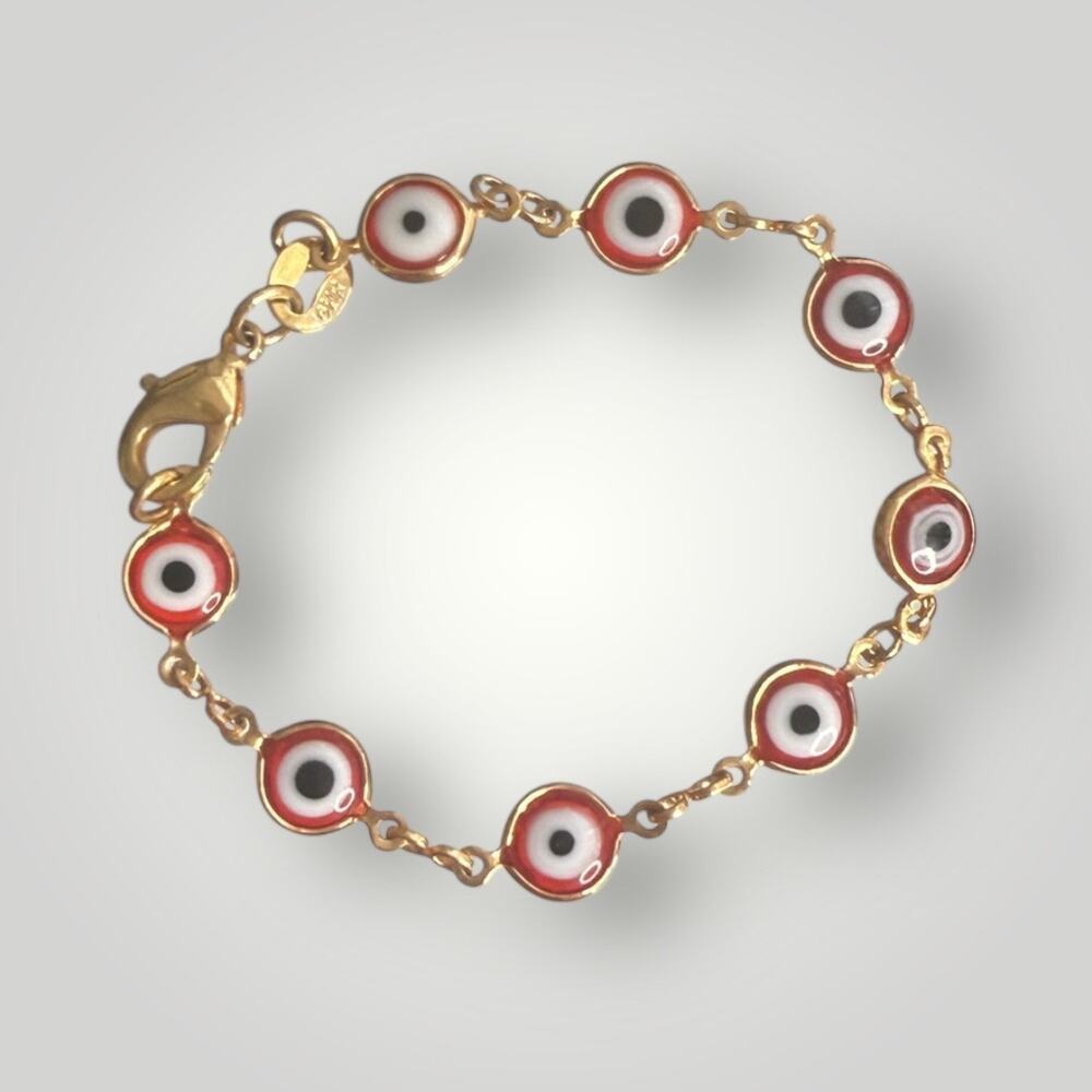 Kids GHR Evil Eye Bracelet Red Nazar Gold Tone Protection Charm 5.5”